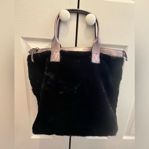 INNUE Genuine Leather Made in Italy Metallic Silver Y2K Faux Fur Purse